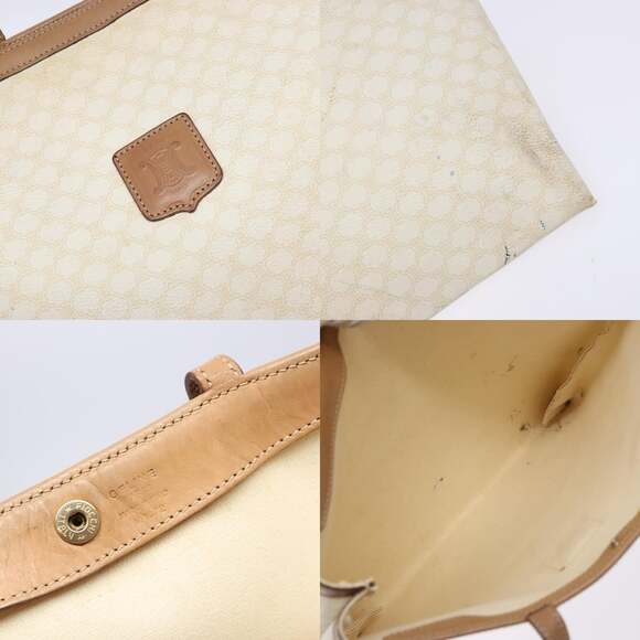 CELINE Macadam Canvas Tote Bag Pvc Leather White Gold - Picture 11 of 12